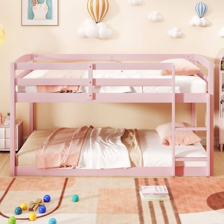 Modern Twin Size Bunk Bed with Ladder and Safety Guardrails