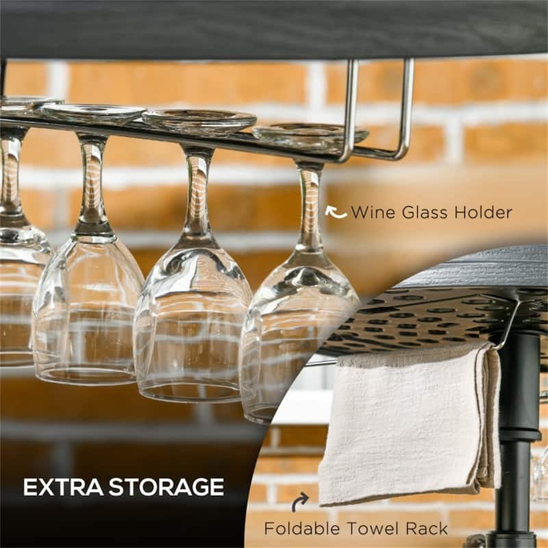 Black Umbrella Table with Wine Glass Holder and Foldable Towel Rack Waterproof HDPE Adjustable Patio Table for Pool Beach