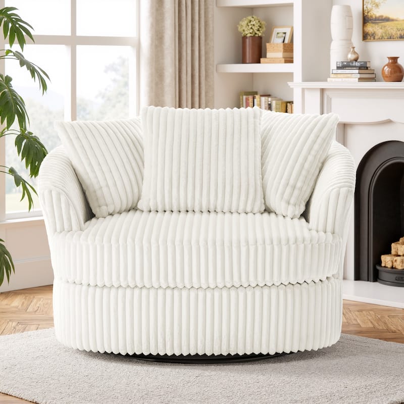 Oversized 43" W Plush Corduroy Recessed Arm Swivel Barrel Chair