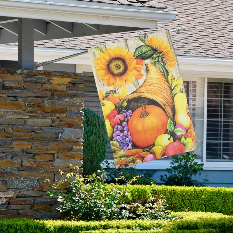 Cornucopia and Flowers Autumn Harvest Outdoor House Flag 28" x 40" - 28" x 40"
