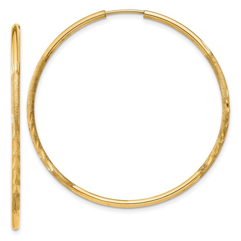 Curata 10k Yellow Gold 1.5mm Satin and Diamond Cut Endless Hoop Earrings - 12mm - 39mm