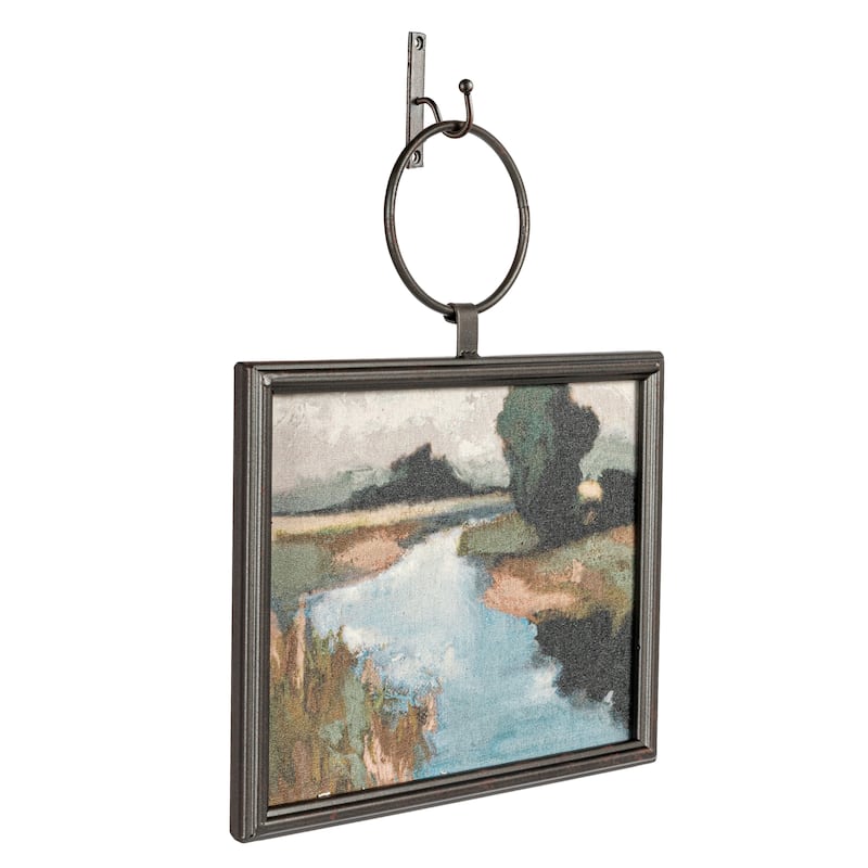 Modern Metal Framed Landscape Wall Art with Hanging Bracket