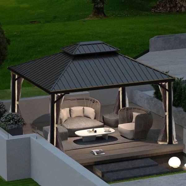 Zenova 10'x 12' Outdoor Double Hardtop Patio Gazebo with Mosquito Net On Sale Bed Bath