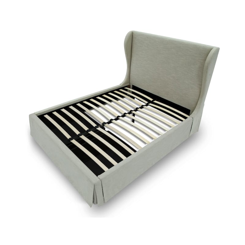 Shia Upholstered Storage Full Bed, Wing Headboard, Skirted Panel, Beige