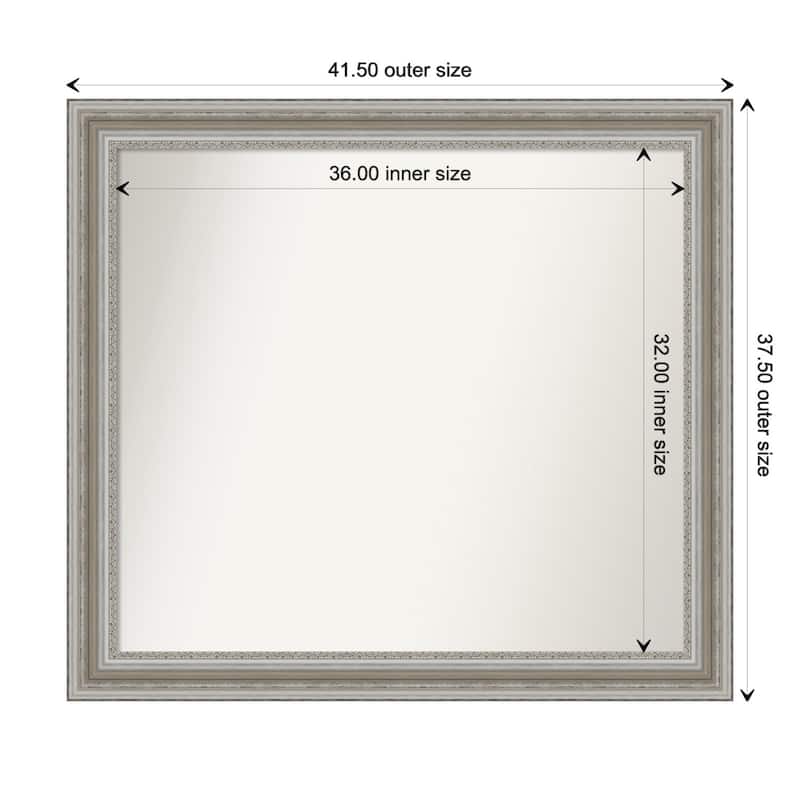 Parlor Silver Framed Non-Beveled Custom Wall Mirror, Bathroom Vanity Mirror - Outer Size: 41.5 x 37.5