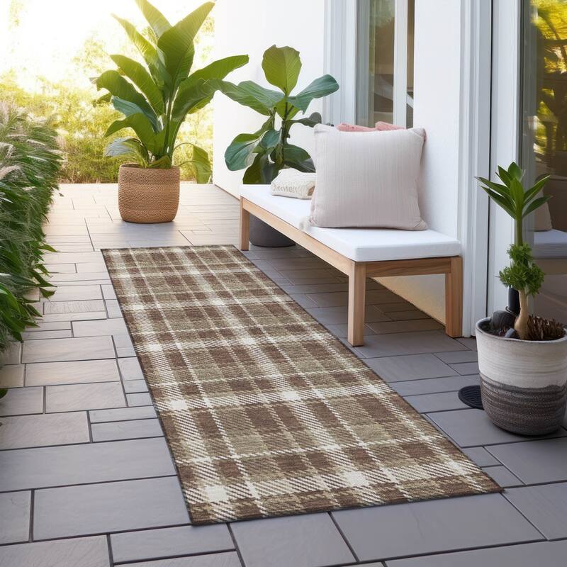 Alfiz Plaid Weather Resistant Blended Style Runner Outdoor Rug
