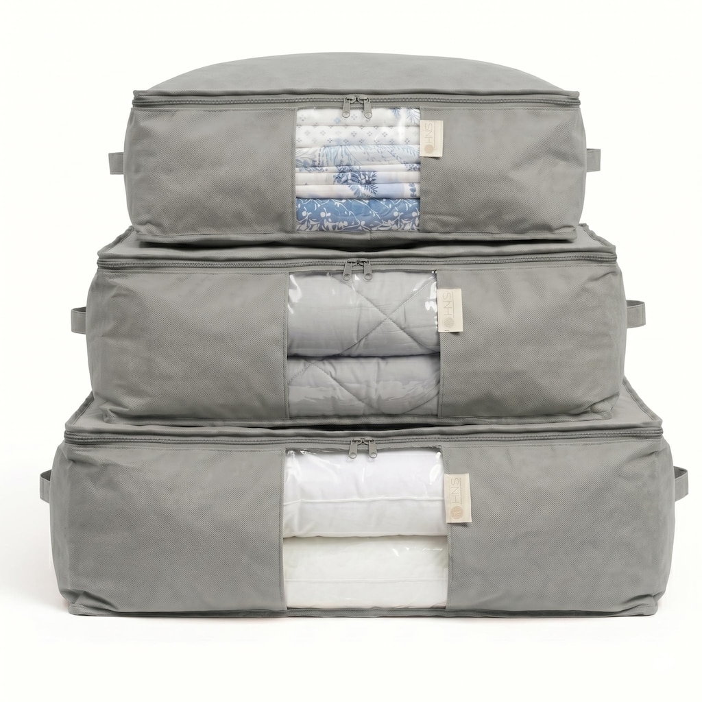 Cedar Bedding Storage Bag Organizer Set of 3 for Sheets, Comforters and Pillows with Clear Window and Handles