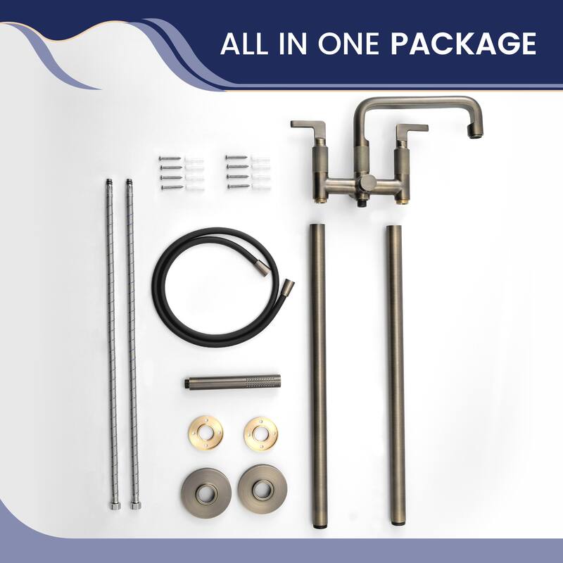 33" H Solid Brass Floor Mounted Freestanding Tub Faucet with Hand Shower and Diverter