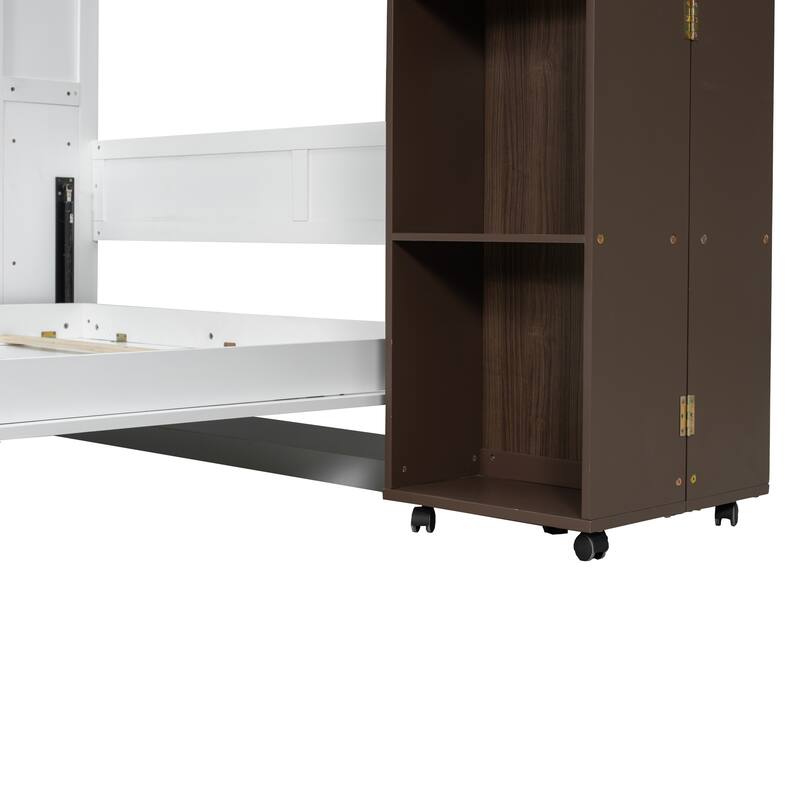 Queen Murphy Bed Wall Bed With Storage Doors,Equipped With Spacious, Push-Pull Foldable Storage Cabinets On Both Sides