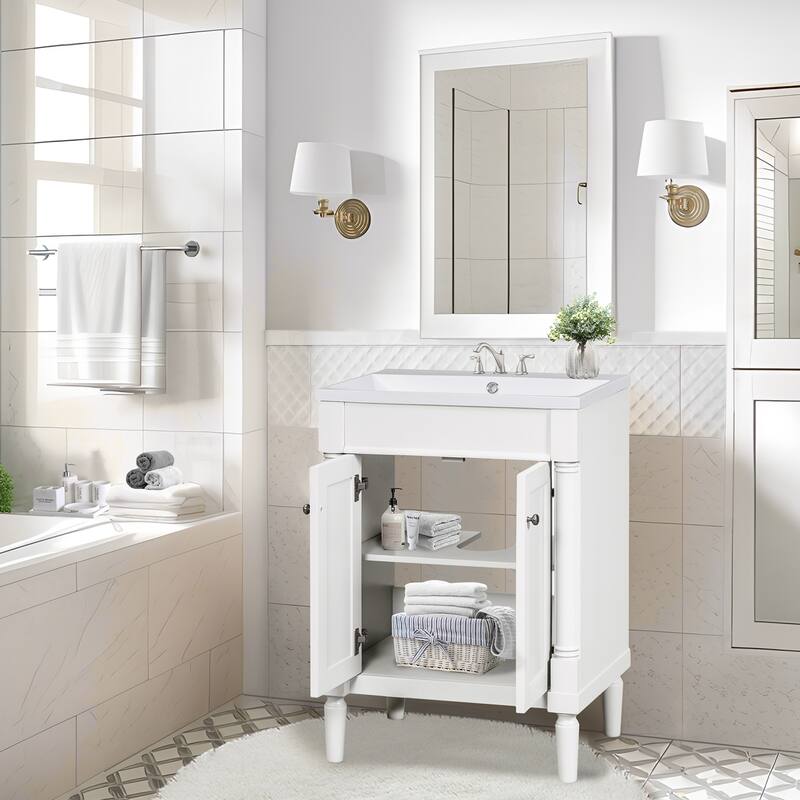 24'' Bathroom Vanity with Top Sink, 2-Tier Modern Bathroom Storage Cabinet