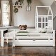 preview thumbnail 2 of 11, Solid Wood Full Size House Bed with Ladder and Storage Drawers and 2 Blackboard,Kids and Baby