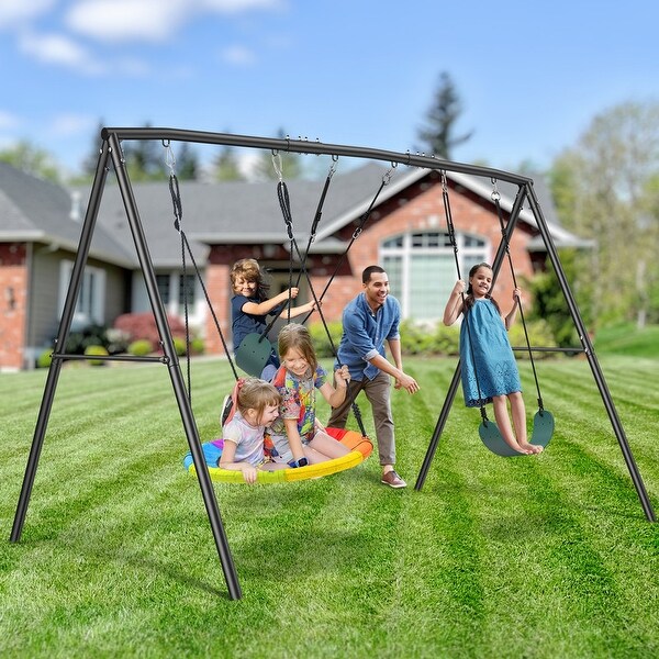 Hapfan 500lb Heavy Duty Metal Swing Sets for Backyard with 3
