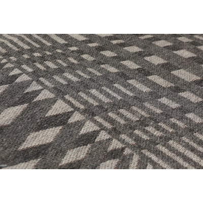 Hand Woven Tone on Tone Grey Wool Modern Oriental Area Rug (5x7) - 5'4" x 7'8"