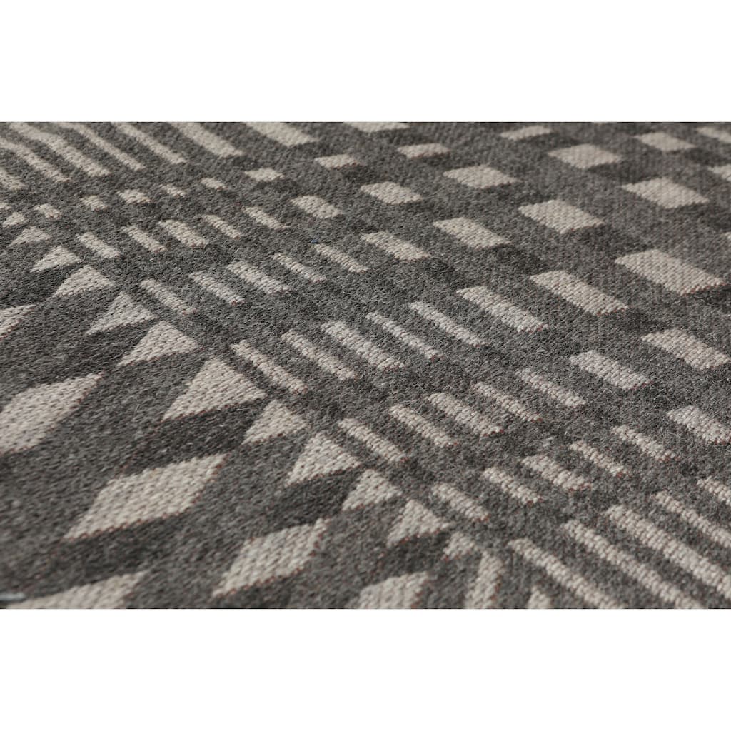 Hand Woven Tone on Tone Grey Wool Modern Oriental Area Rug (5x7) - 5'4" x 7'8"
