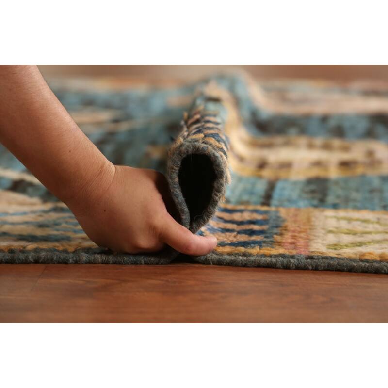 Blue Moroccan Oriental Area Rug Handmade Wool Carpet - 6'8" x 9'7"