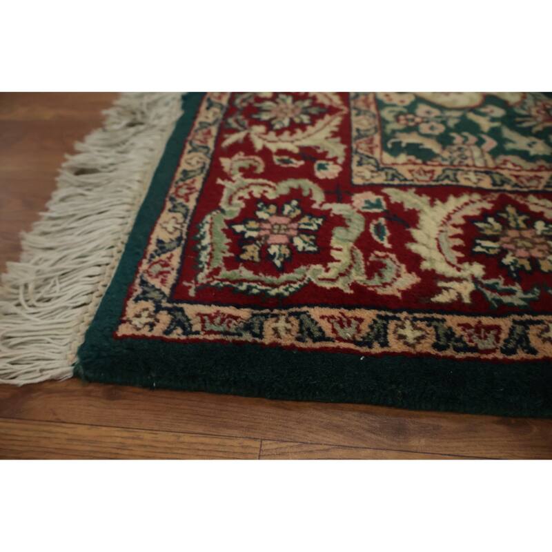 Hand Knotted Oriental 100% Wool Carpet Traditional Floral Green Agra Area Rug - 6' 2'' X 4' 1''
