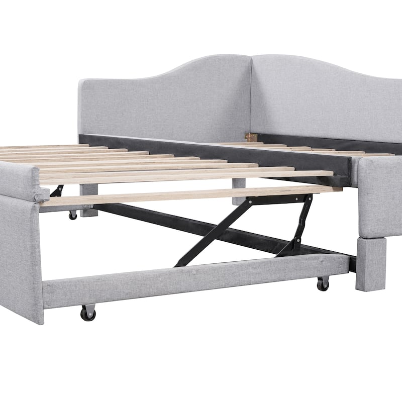 Twin Size L-Shaped Upholstered Daybed with Pop-Up Trundle - 330LB Capacity
