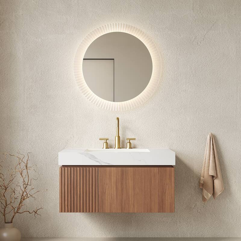 36" Floating Bathroom Vanity & Sink - Plywood Cabinet with Drawer, Stone Top & Ceramic Basin, Pre-Assembled - White