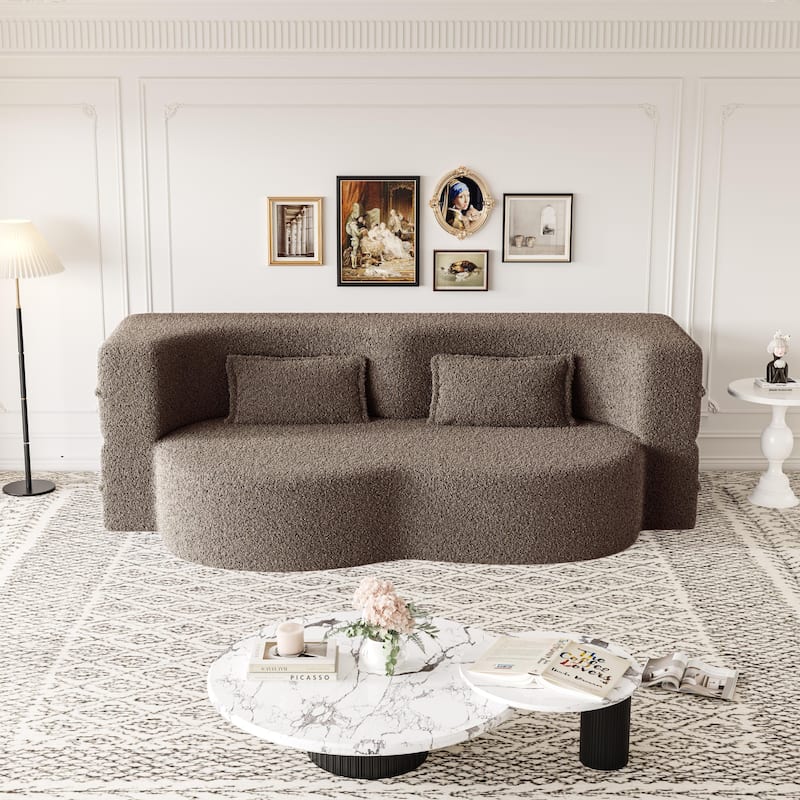 78" Convertible Folding Sofa Bed, Sleeper Sofa with Pillow, Modern Teddy Fabric Floor Loveseat Couch, Foam Mattress Sleeper