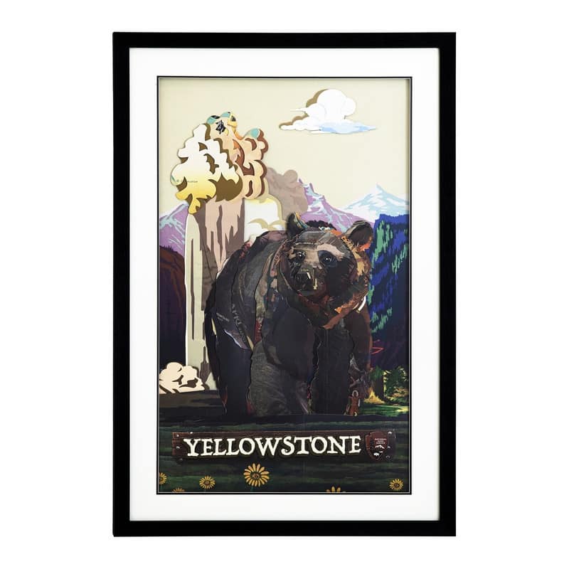 'Yellowstone' 24"W x 36"H Paper Collage Art with PS frame - Multi-Color