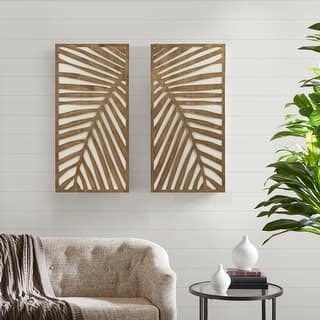 Madison Park Birch Palms Birch Botanical Two-tone Wood Panel Wall Decor Set