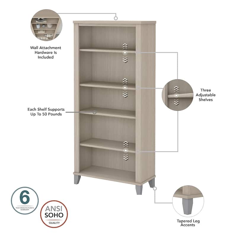 Somerset 60W Office Desk with Cabinet and 5 Shelf Bookcase