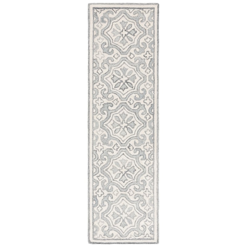 Lauren Ralph Lauren Handmade Elfur Contemporary Wool Rug - 2'3" x 8' Runner - Grey/Ivory