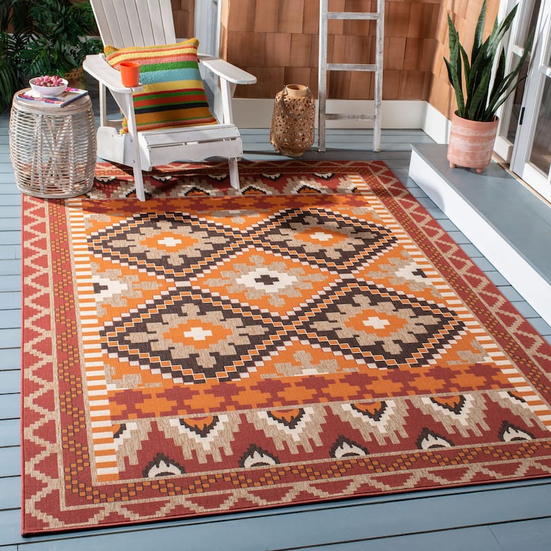 SAFAVIEH Veranda Vitaline Indoor/ Outdoor Waterproof Patio Backyard Rug - 6'7" x 9'6" - Rust/Red