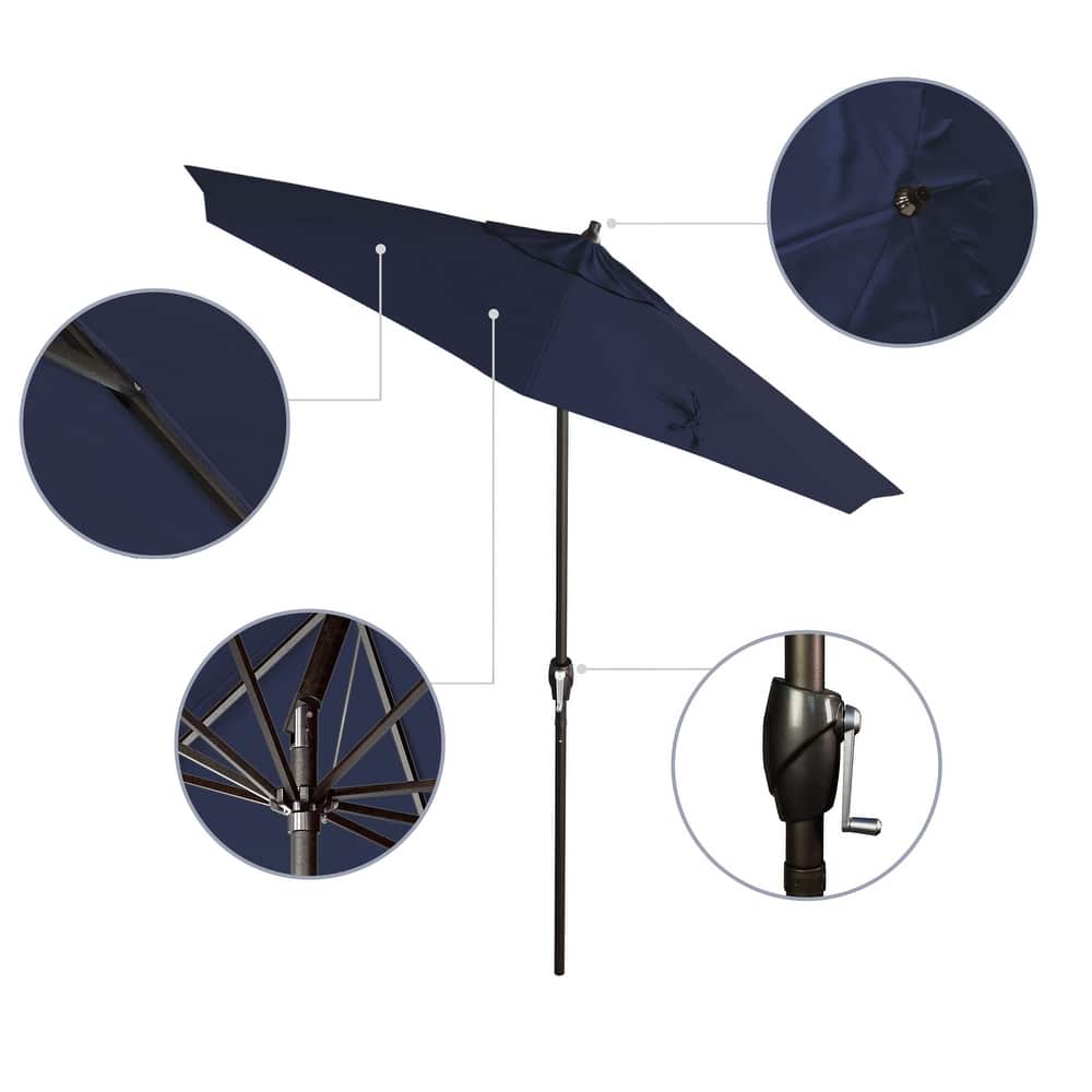 California Umbrella 7.5' Round Crank Lift Auto Tilt 8 Rib Aluminum Patio Umbrella, Bronze Finish, Pacifica Pacific Blue Fabric