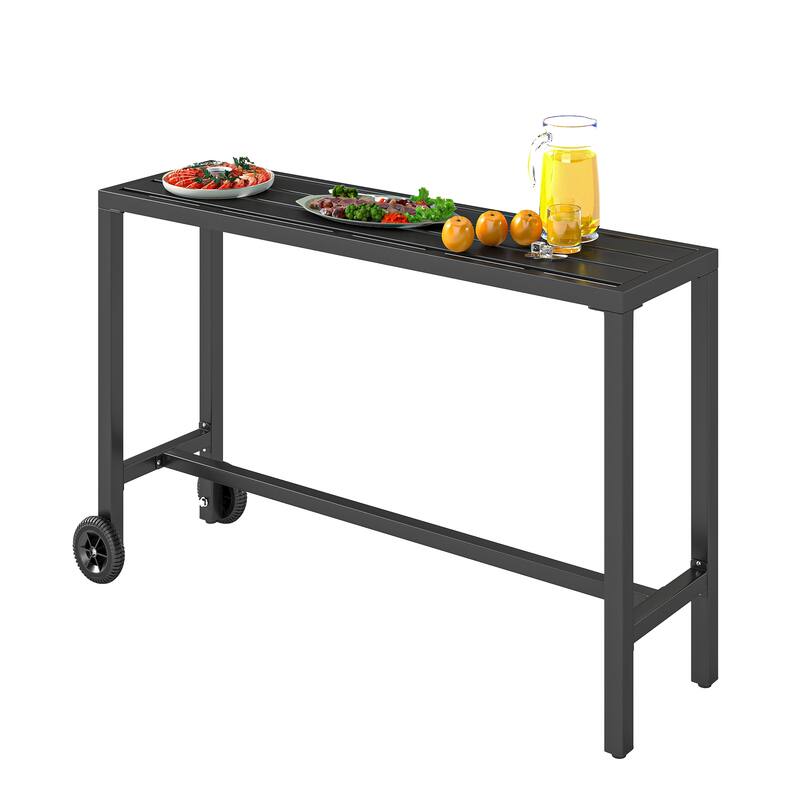 Moasis Patio Metal Counter Table Bar Table with Wheels (Table Only) - 55" Black