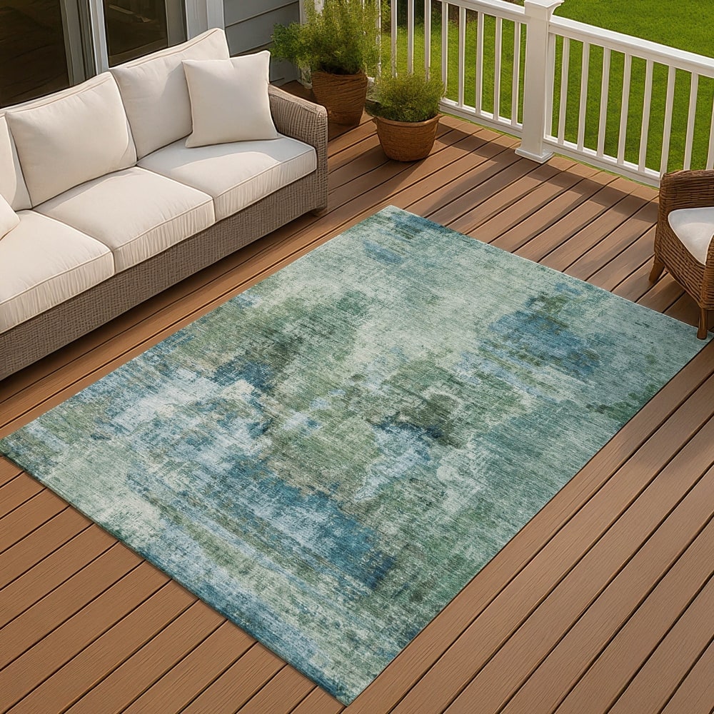 Machine Washable Indoor/ Outdoor Abstact Contemporary Chantille Rug