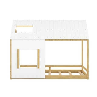 Full House Bed with Roof & Window - Supported by Sturdy Wooden Boards