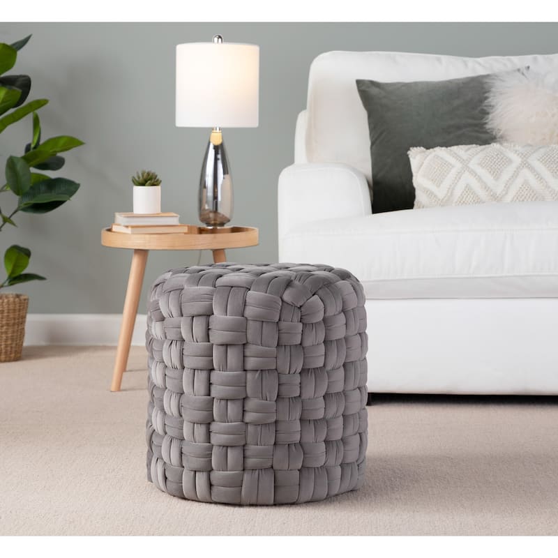 Silver Orchid Camilla Braided Round 16" Ottoman