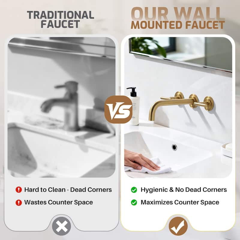 WOWOW Double Handle Wall Mount Bathroom Sink Faucet