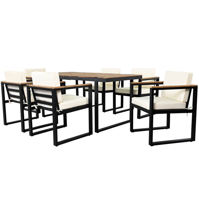 Modern 7 Pieces Outdoor Dining Set with Removable Cushions, Patio Dining Table and Chair Set for Patio, Backyard 7 Pack