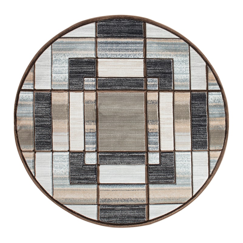 Orelsi Collection Abstract Area Rug with Hand Carved Accents - 5'2" Round - Grey/Blue