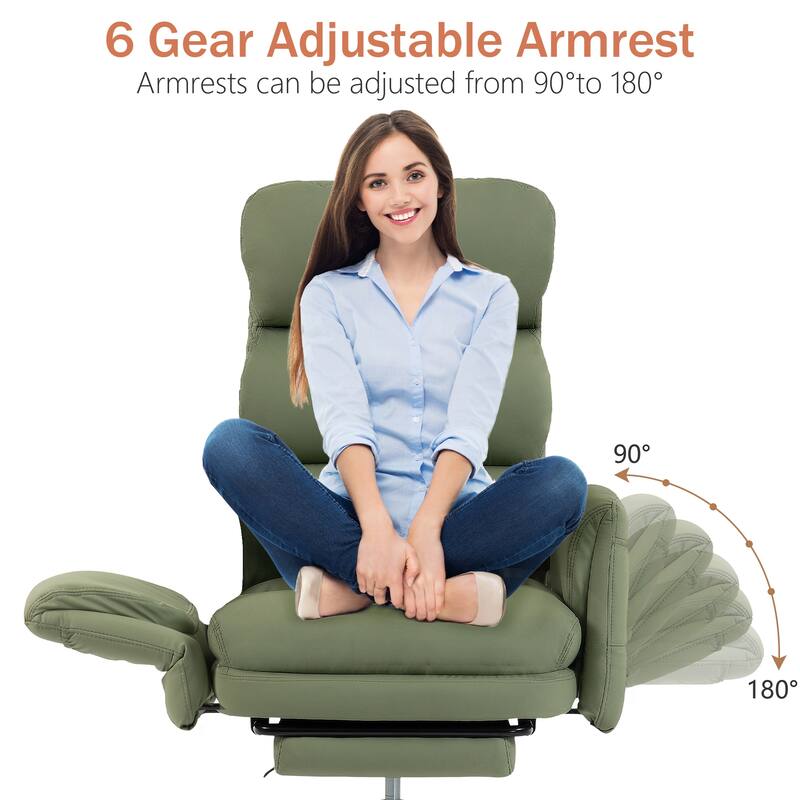 Cross-legged Office Chair with Flip-up Arms and Headrest, High-Back Ergonomic Executive Chair with Footrest and Side Pockets