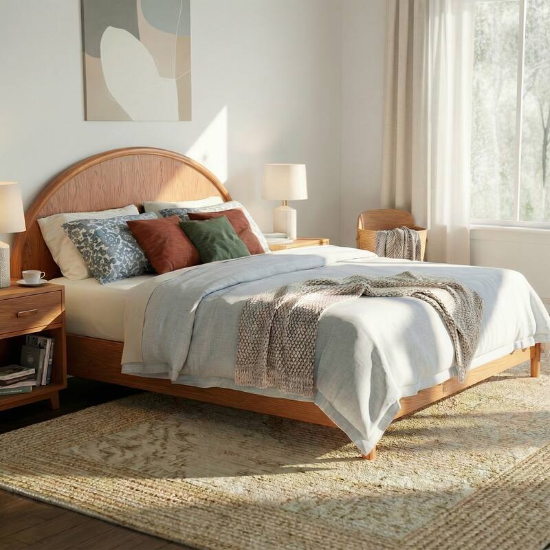 Christopher Knight Home - Arden Mid-Century Modern Wooden Platform Bed with Curved Headboard - Light Brown - King