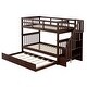 preview thumbnail 4 of 14, Minimalist Style Twin Over Twin Bunk Bed with Twin Size Trundle,Four Open Shelves Beneath the Staircase,Solid Wood Bed