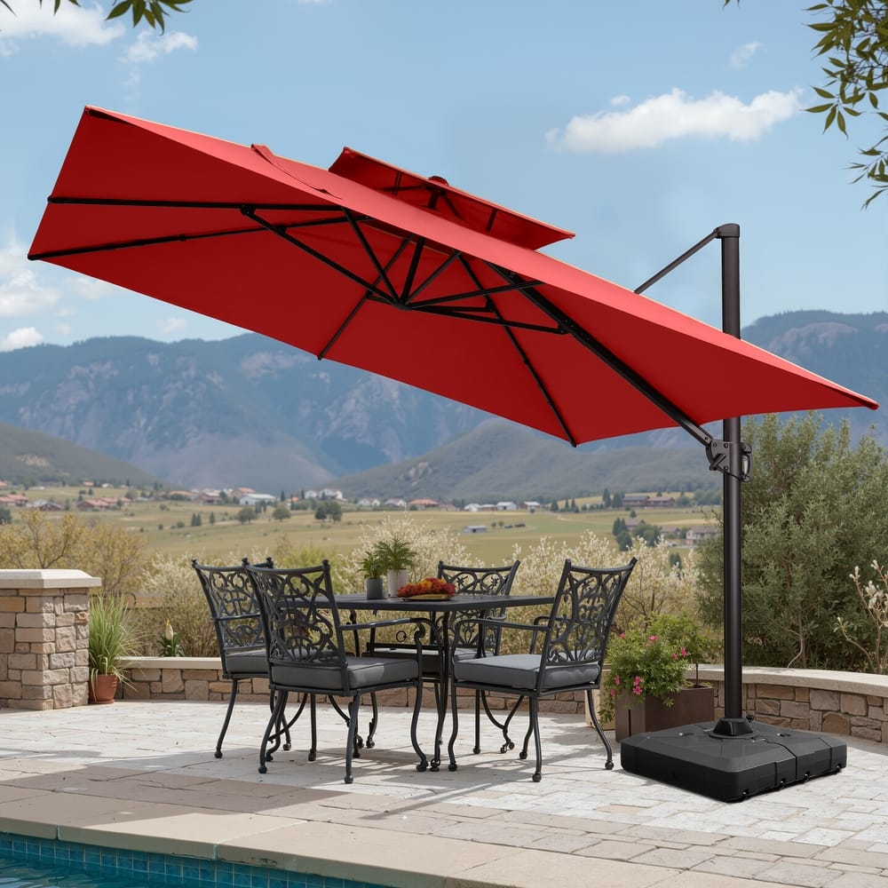 Pellebant 11X11FT Outdoor Patio Cantilever Offset 360 Degree Rotation Umbrella with Base Stand