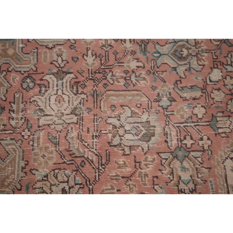 Pink Geometric Mashad Persian Vintage Area Rug Handmade Wool Carpet - 8'1"x 11'1"