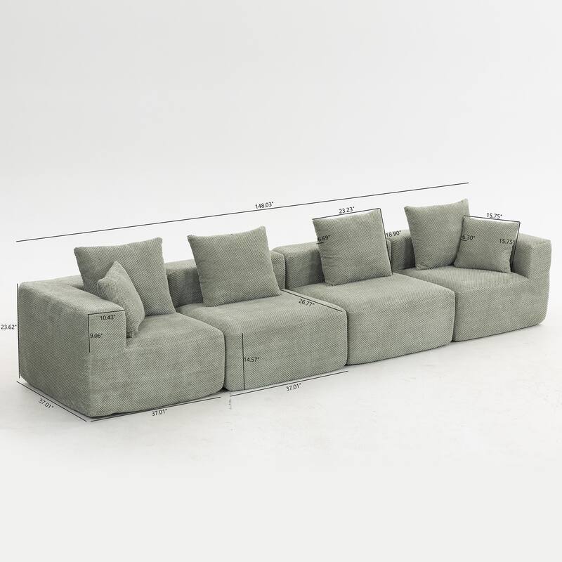 Flannelette Modular Sectional Sofa Full-Foam Build Compressed Couch