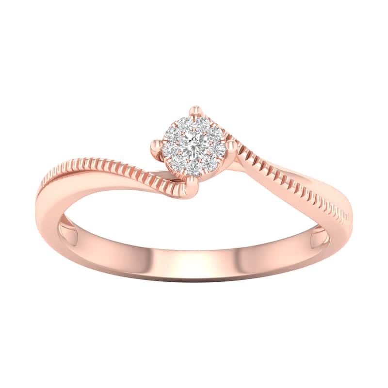 1/20ct TDW Diamond Cluster Bypass Ring in 10k or 14k Gold by De Couer - 8 - Diamond - Promise/Bands - Rose - 14k