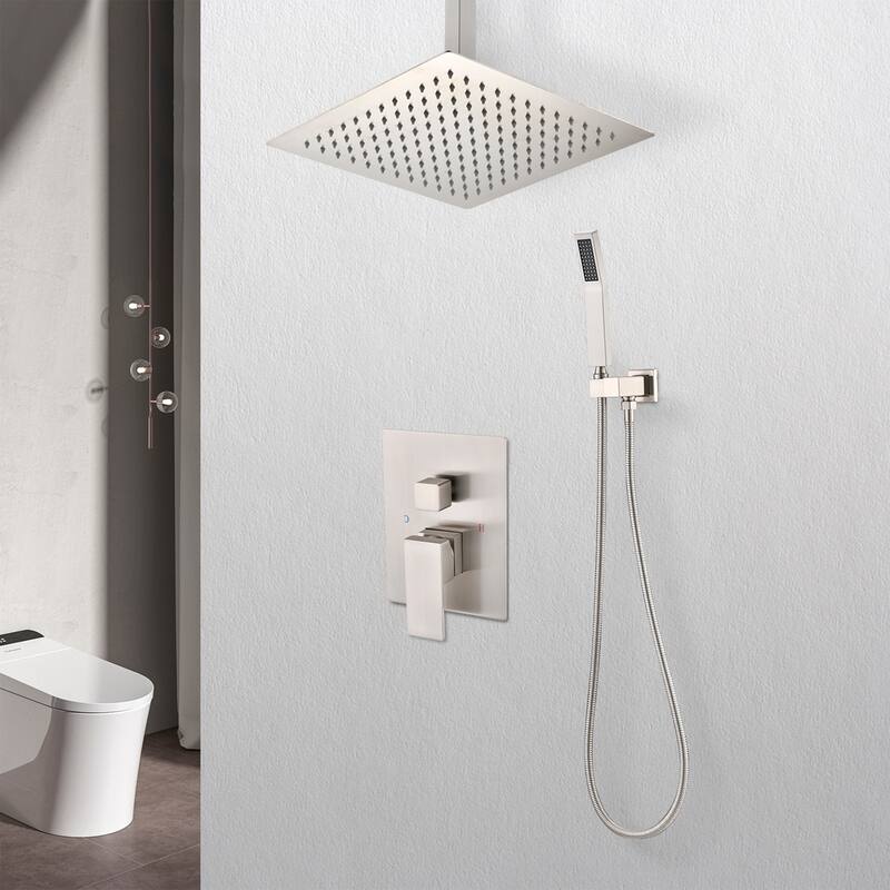 Ceiling Mounted Waterfall Rain Shower System with Handheld Shower Bed