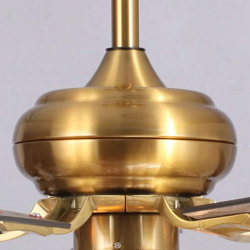 52-inch Brush Gold Wood 5-Blade Crystal LED Ceiling Fan with Remote