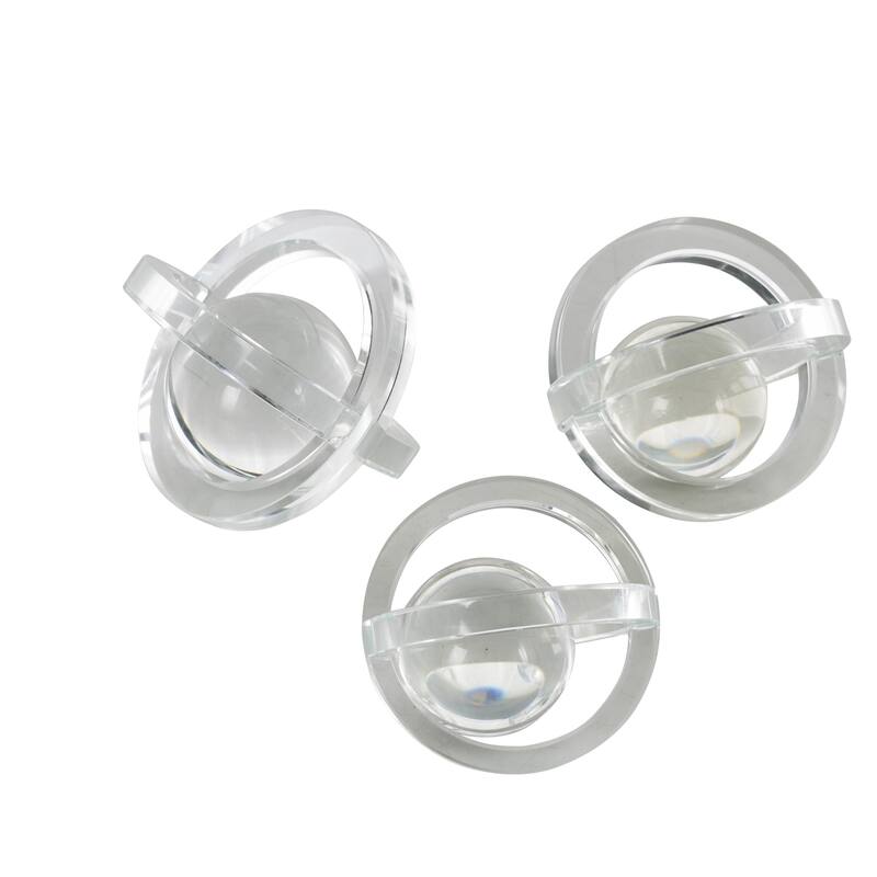 Glass Geometric Orb Decorative Sculpture with Overlapping Rings and Ball Center - Set of 3 Clear - Roche River Decor