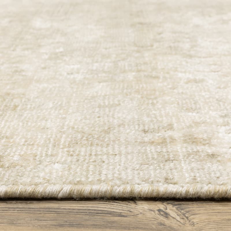 Somerset Textured Abstract Ivory/ Beige Hand-made Wood Blend Area Rug