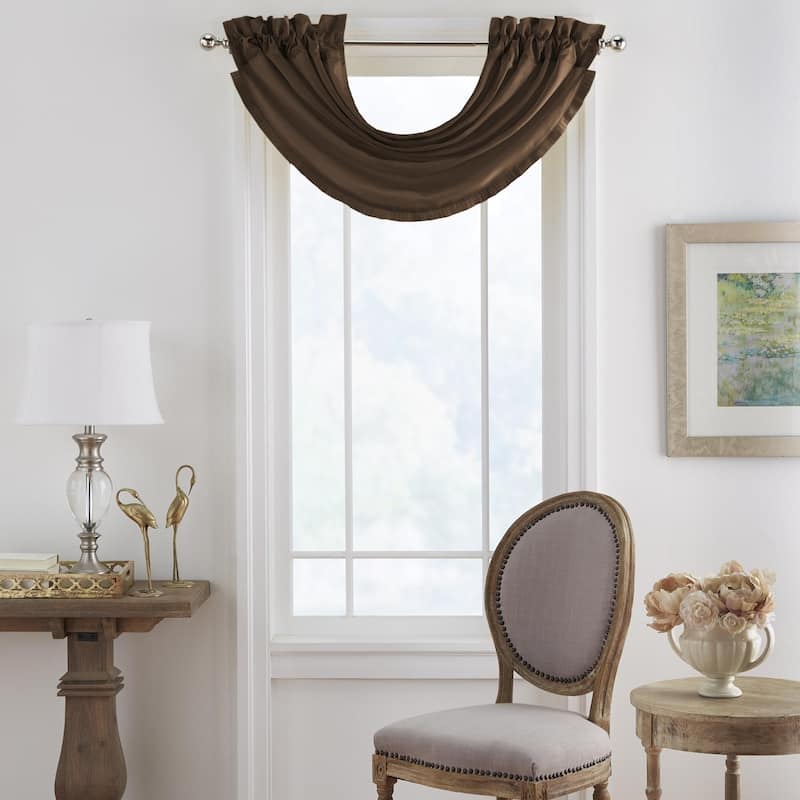 Elrene Versailles Faux Silk Waterfall Window Valance - 52" w x 36" l - Chocolate
