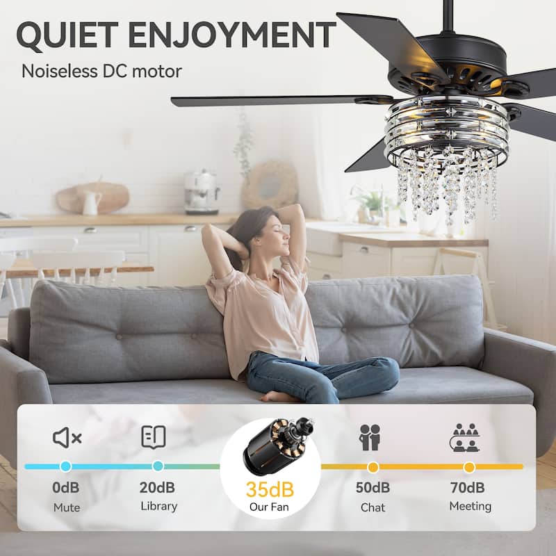 52-inch Reversible 5-Blade Crystal Caged Ceiling Fan with Remote and Light Kit