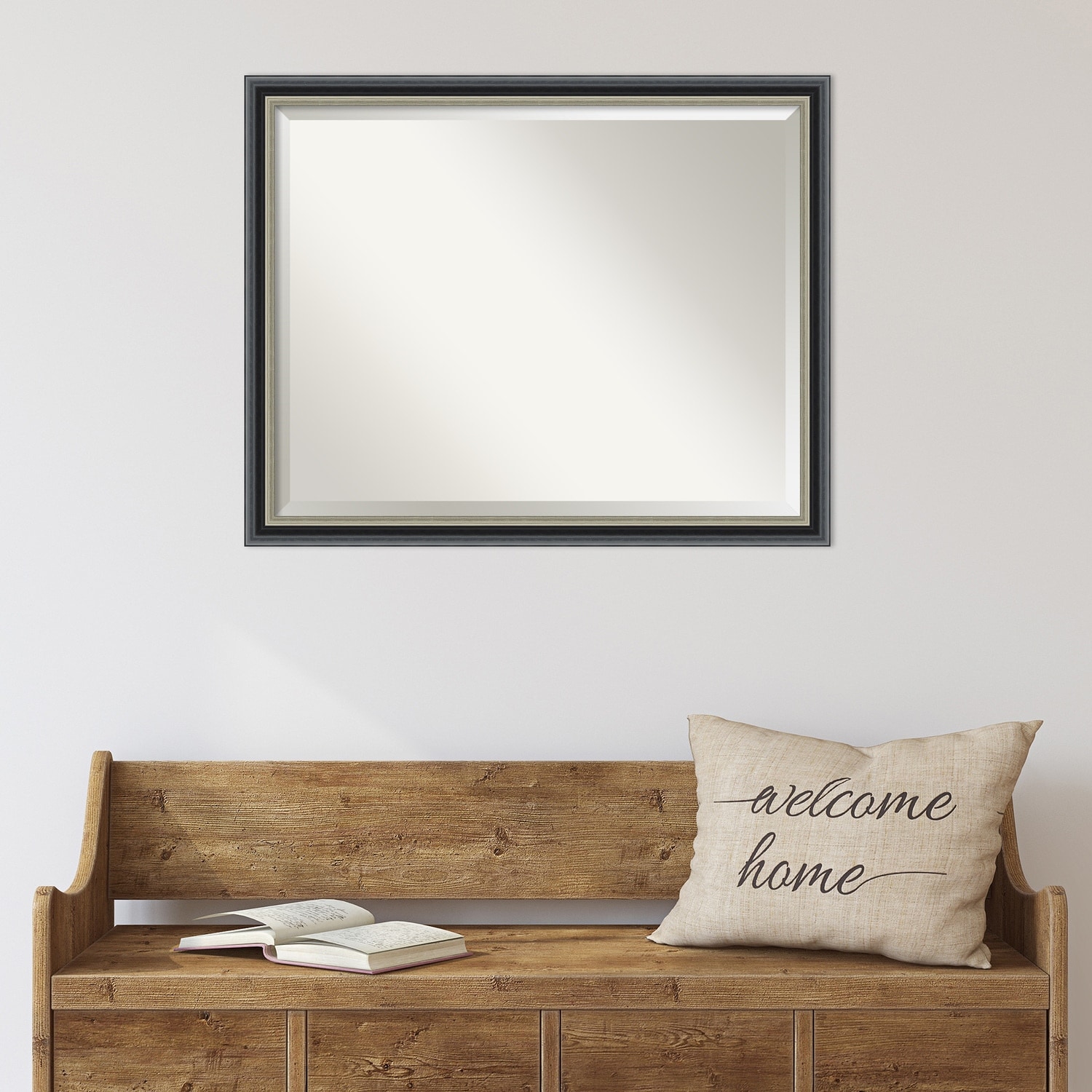 Theo Black Silver Beveled Wood Framed Wall Mirror